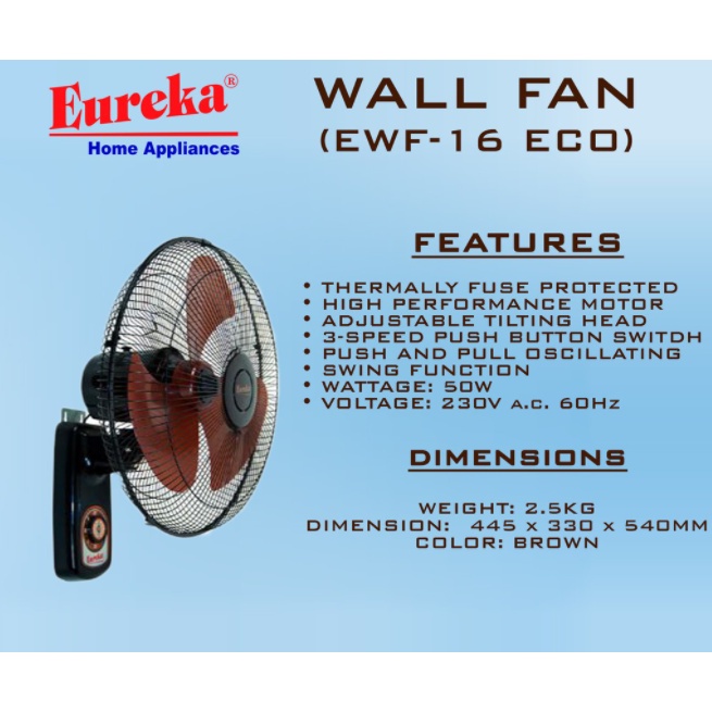 Eureka Electric Fan Wall Fan Electricfan Sale Promo Inverter Electric