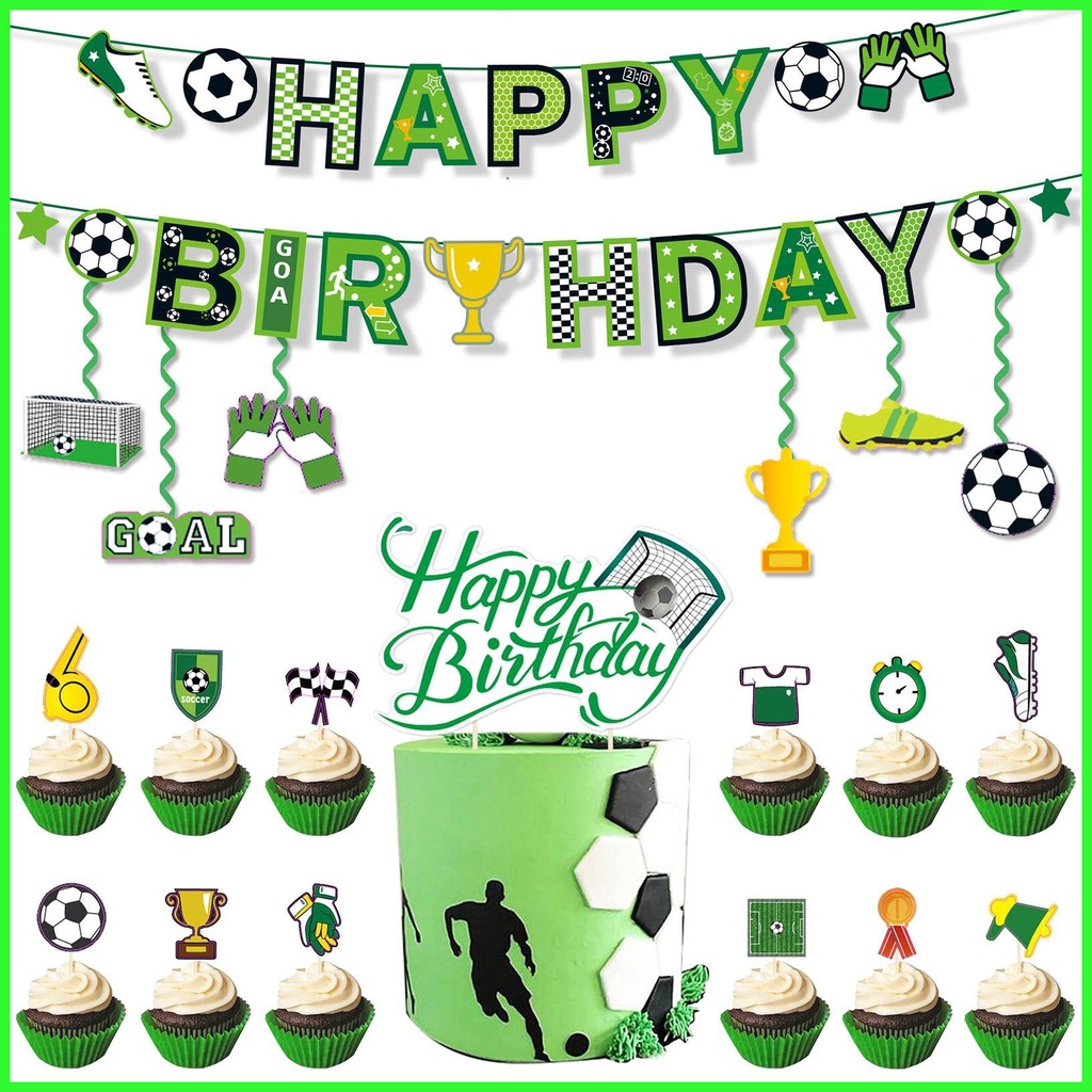Soccer Happy Birthday Banner Soccer Goal Cake Topper Soccer Hanging