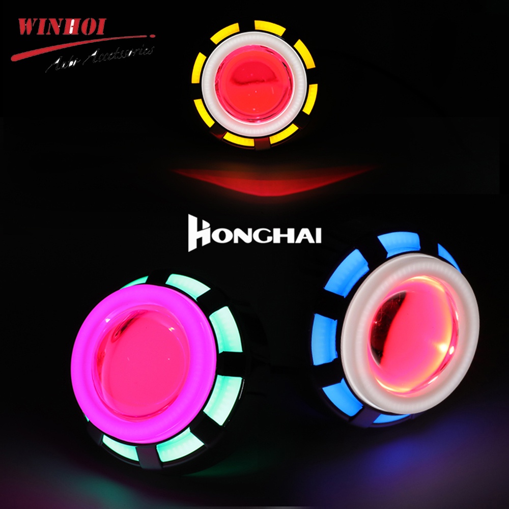 Dual Angel Devil Eye LED Mororcycle Headlight Projector Lens Strobe