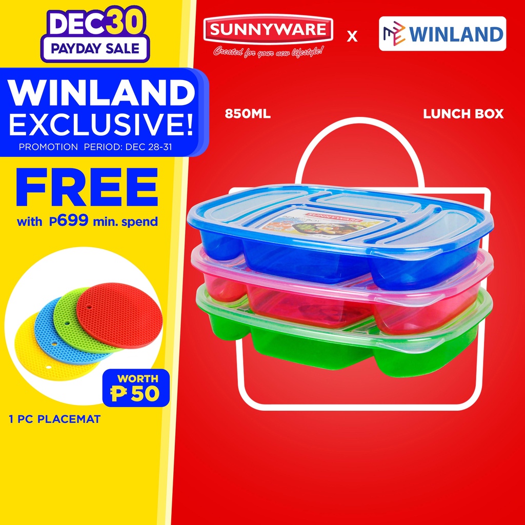 SUNNYWARE by Winland 0.85Liters 850mL Bento Box / Lunch Box with 4