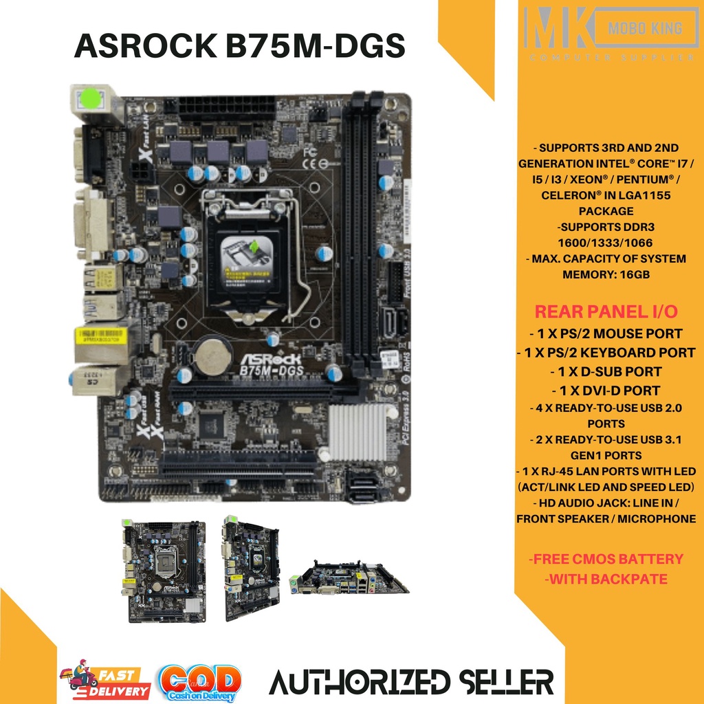 ASROCK B75M-DGS Desktop 3RD GEN Motherboard B75 Socket LGA 1155 i3 i5 ...