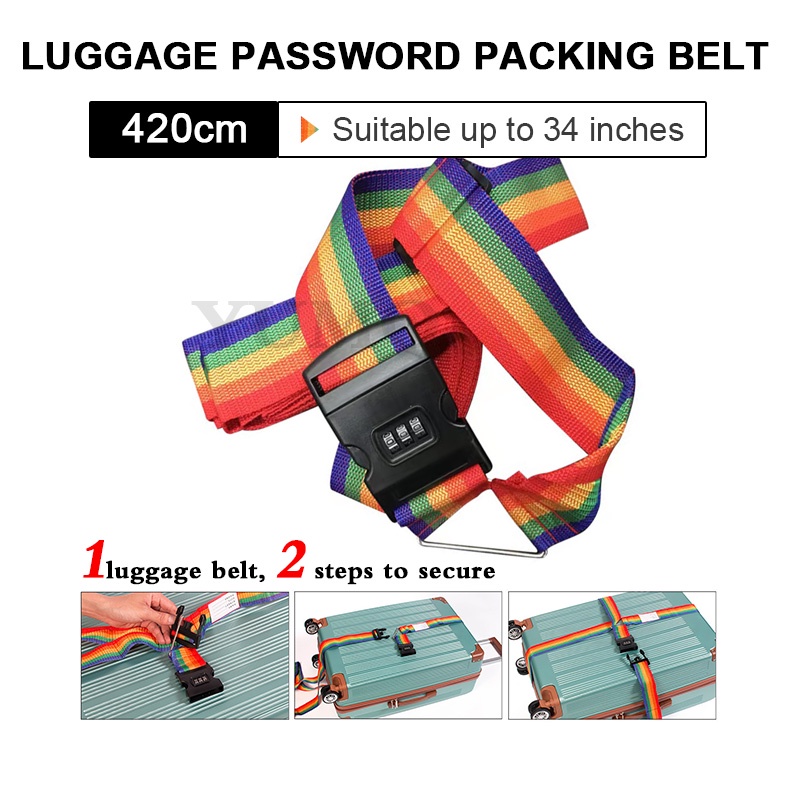 Password lock 4.2M Rainbow Luggage Strap Cross Belt Adjustable Travel
