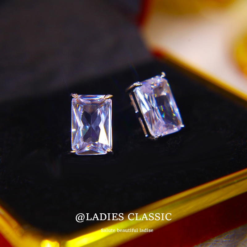 Square Earrings Ladies Crystal Fashion Accessories Simple Super Flash