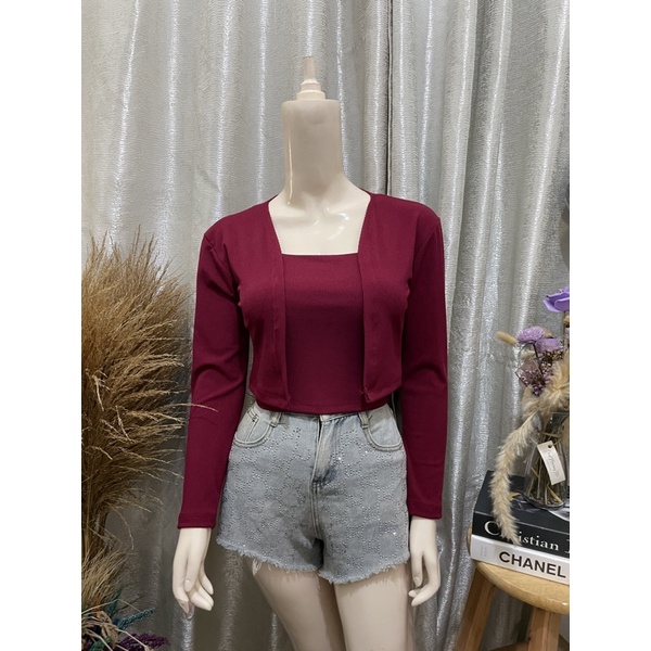 CARDIGAN SET WITH INNER WEAR COTTON KNITTED | Shopee Philippines