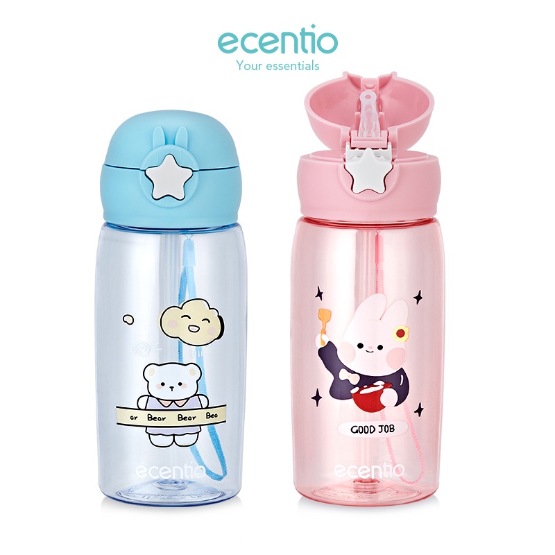 Ecentio 500ml Kids Drinking Bottle Straw bpa free Drinking Water Bottle