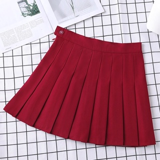 VIFUUR Korean Fashion Skirt High Waist Skirt with shorts Slim Red Pleated Skater Tennis School Skirt