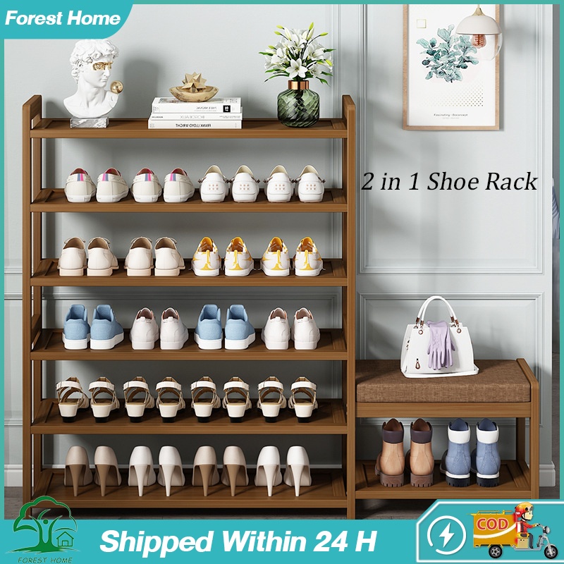2in1 Shoe Rack Wooden with Bench Shoe Changing Stool shoe cabinet Soft ...