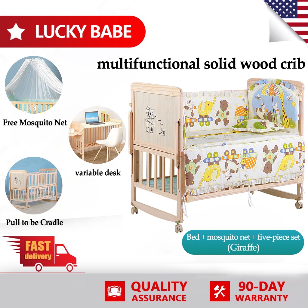 Wooden Crib Wooden Shelf Crib Rocker Crib With Mosquito Net And Changing  Table Crib | Shopee Philippines