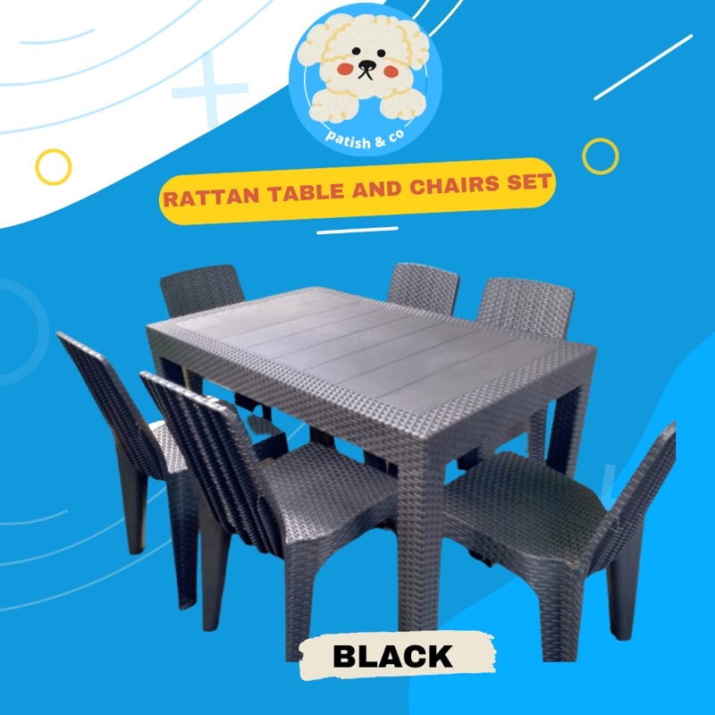 Rattan Design Plastic 6 chairs Seater & 30x48 inches Table Set Shopee
