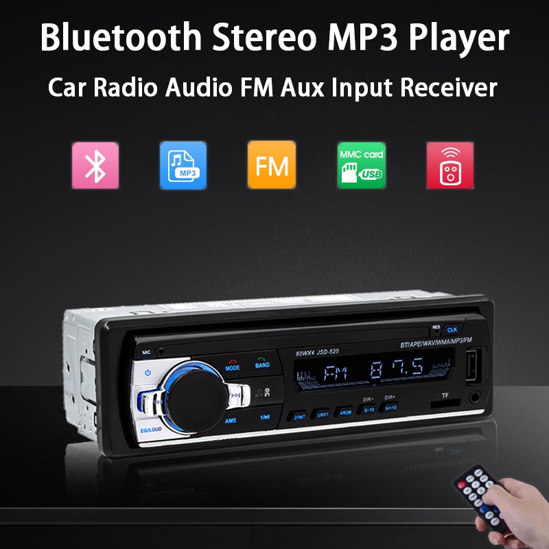 JSD520 Bluetooth Auto Car Stereo 1din 12V Amplifier Indash 1Din FM