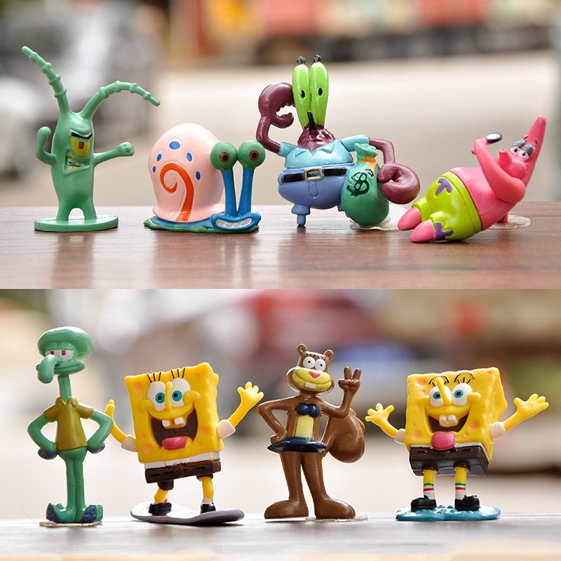 Kawaii Mini Doll Sponges Bob Anime 8pcs Plankton Figuras Cake ...