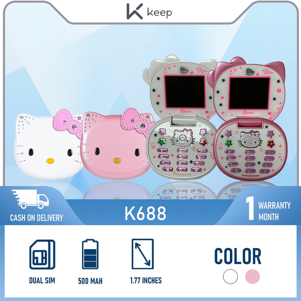 Cute Mini Hello Kitty Girl Phone K688 Quad Band Flip Cartoon Mobile ...