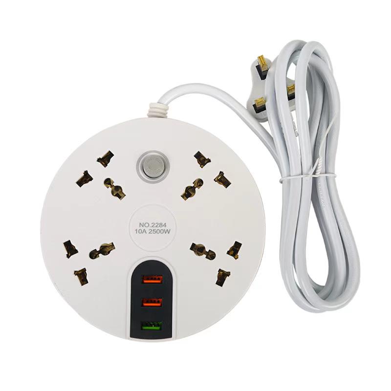 2M Power Strip Multiple Sockets with 3 USB Ports Universal 3 Pin Plug