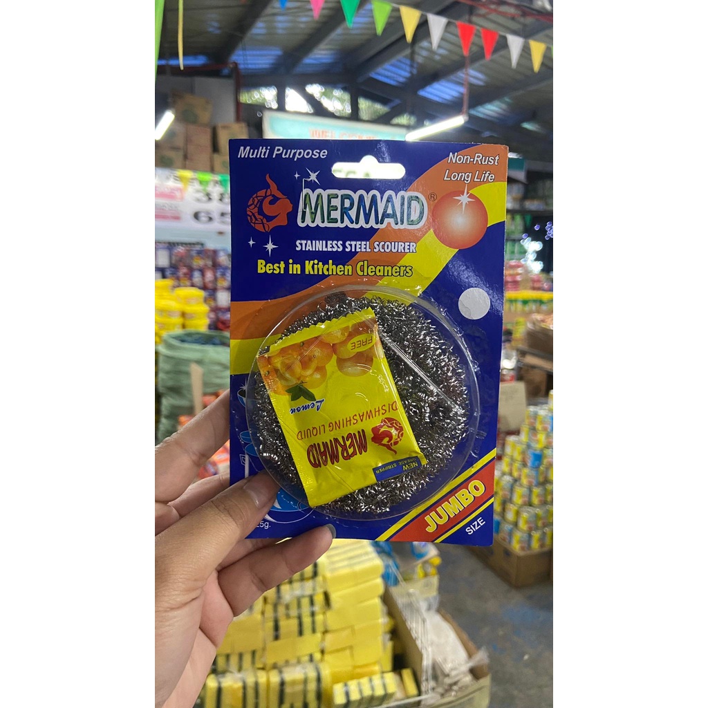 Mermaid Stainless Steel Scourer Jumbo Size Kitchen Cleaner W Free Dishwashing Liquid