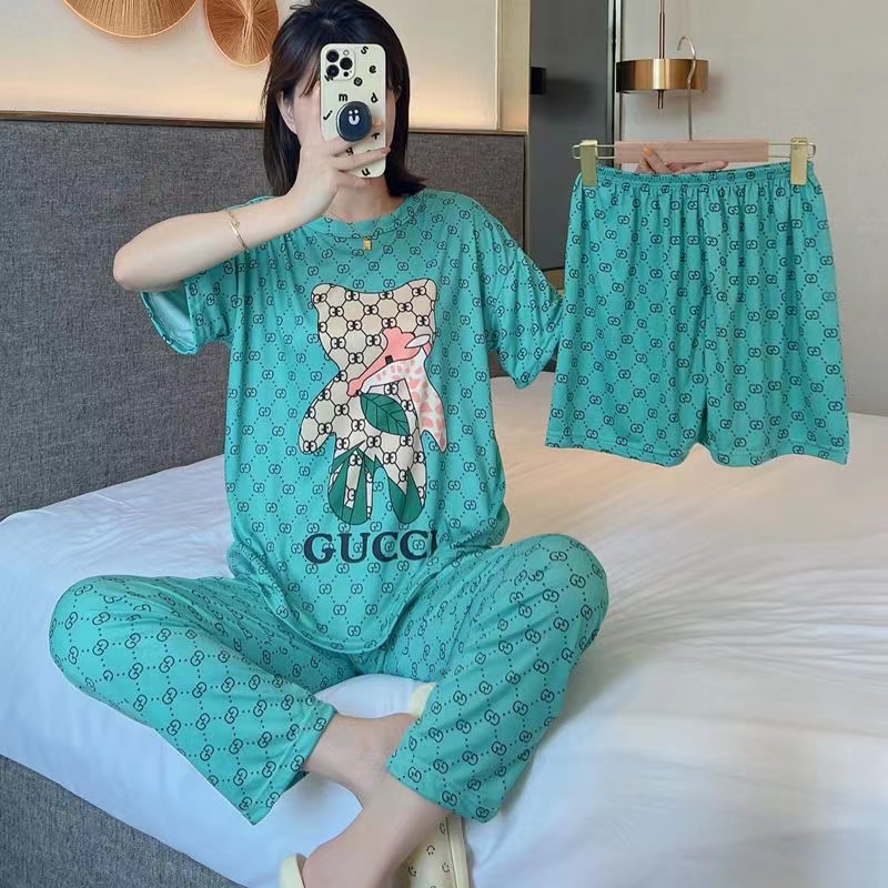 3in1 Korean Sleepwear Terno Pajama Set For Women Free Size Nightwear Lounge Round Neck Homewear 