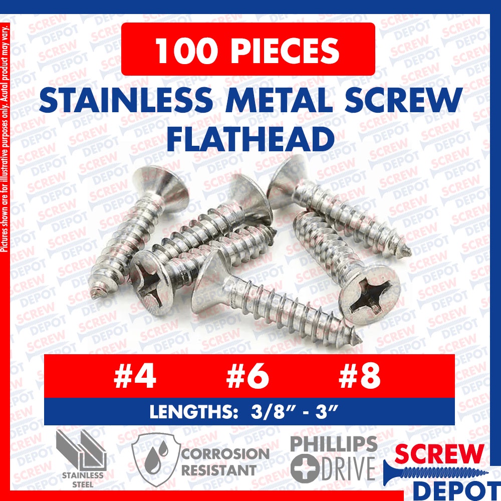 50100PCS 4 6 8 SS Flathead Metal Screw Countersunk Head MS FH