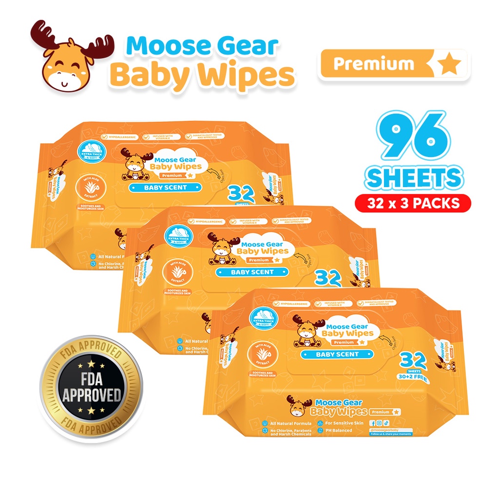 Moose Gear Baby Wipes Baby Scent 32 Sheets x3 Packs Shopee Philippines