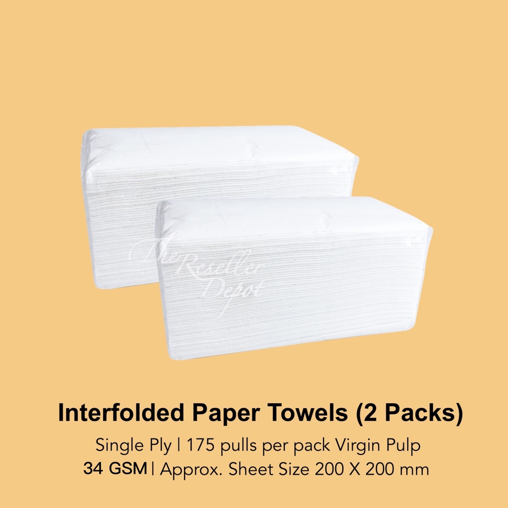 PACK OF 2 Interfolded Paper Towels Virgin Pulp 175Sheets 34GSM