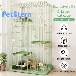 PetStern Cat Cage 3/4 Layer Large Cat Villa Multi-Platform Jumpable Stainless Steel Premium Pet Cage