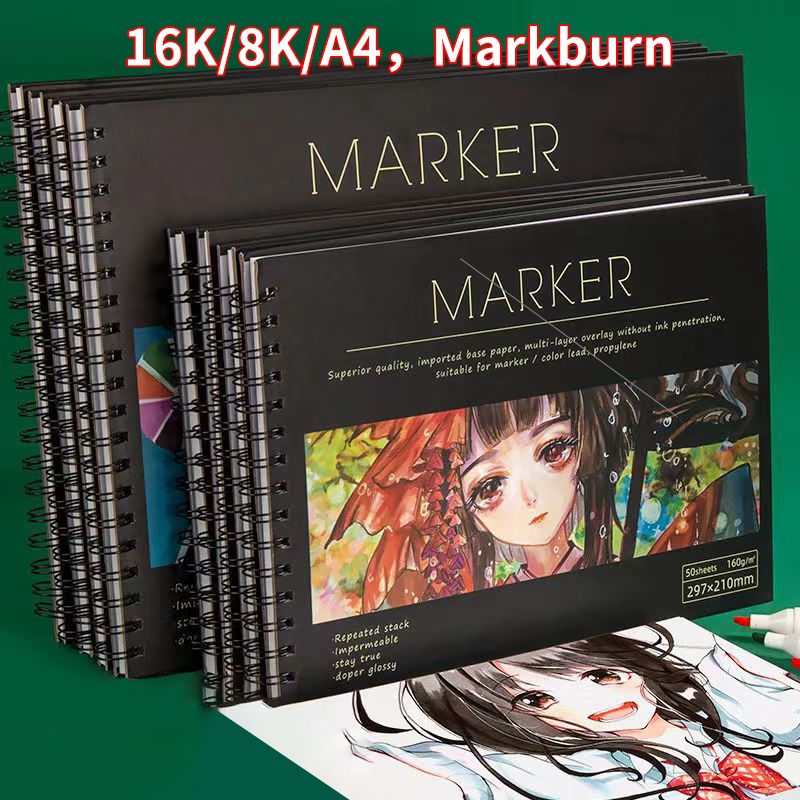 A4/8K/16K Sketch Book Spiral Bound Sketch Pad 50 Pages for Marker Pens
