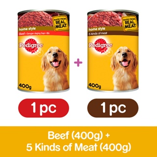 PEDIGREE Dog Food - Wet Dog Food Can with 5 Kinds of Meat and Beef Flavor (2-Pack), 400g. Dog Food f