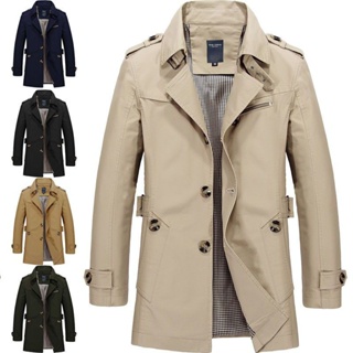 Men's Winter Mid-long Jacket Stylish Casual Overcoat Slim Cotton Trench Coat