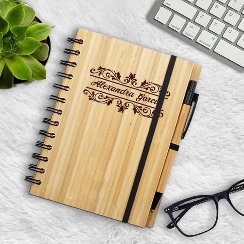 Bamboo Notebook with Pen ( Engrave Personalized) | Shopee Philippines