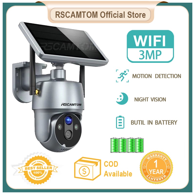 Rscamtom Solar HD 3MP PTZ Camera Outdoor Wifi Color Night Version CCTV