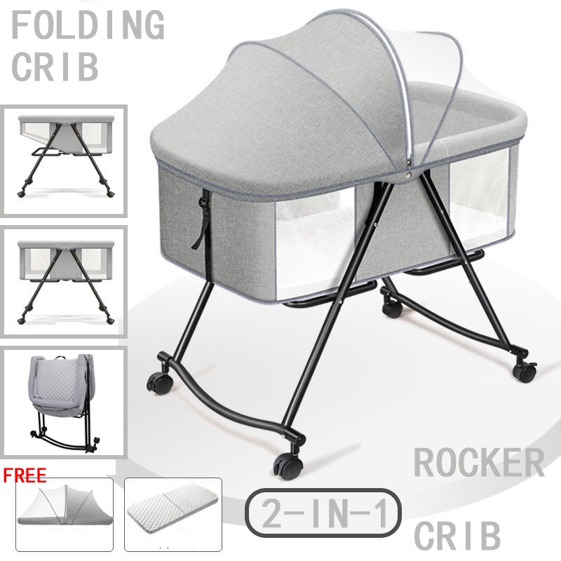 folding Crib for Baby Rocker Crib Portable Baby Bed Cradle