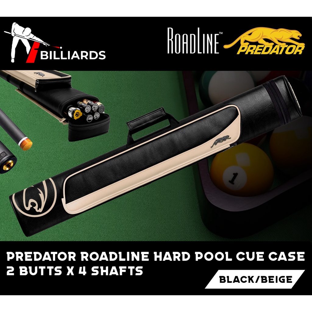 Predator Roadline hard Pool Cue Case black beige 2 Butts x 4 Shafts ...