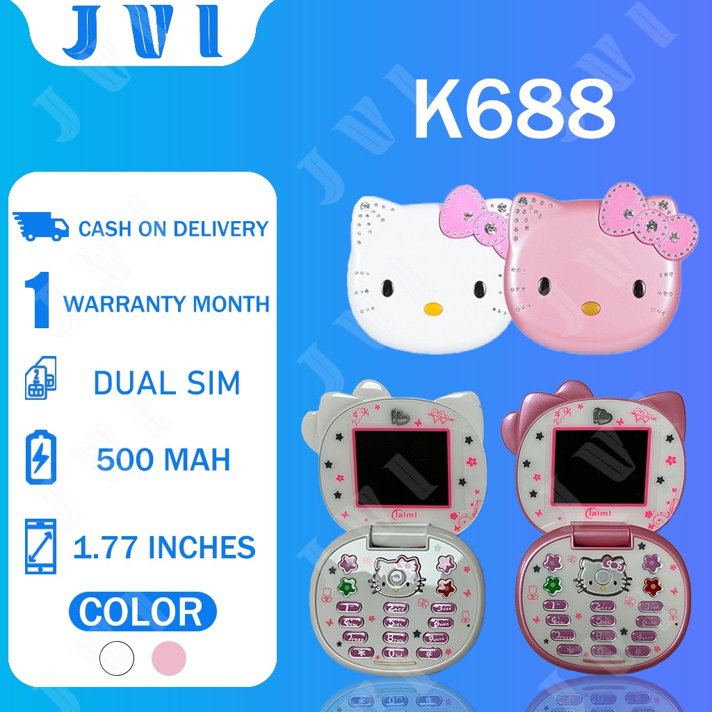Cute Mini Hello Kitty Girl Phone K688+ Quad Band Flip Cartoon Mobile