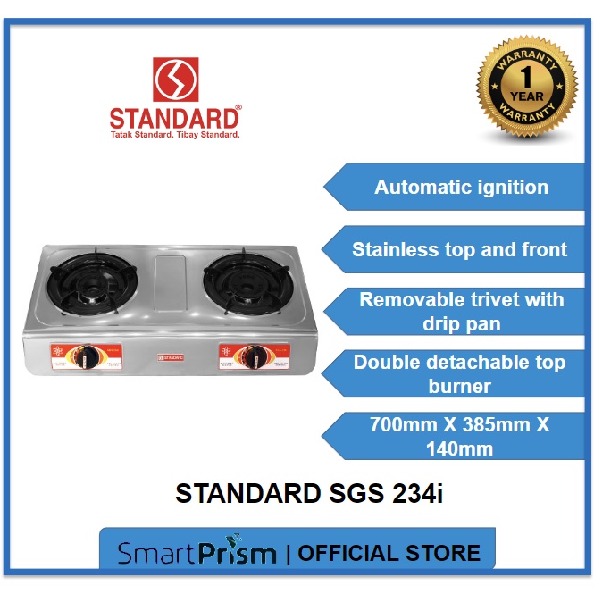 Standard LPG Stove SGS 234i Stainless double gas burner Smart Prism