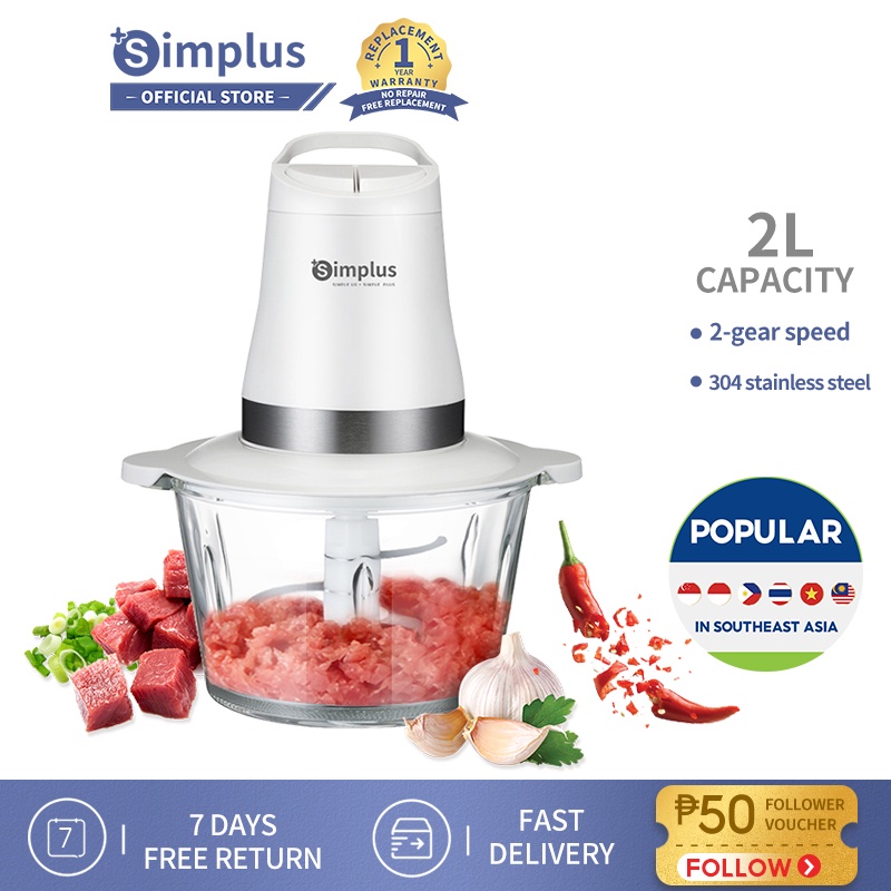 Simplus 2L Electric Meat Grinder Stainless Steel Chopper and Blender