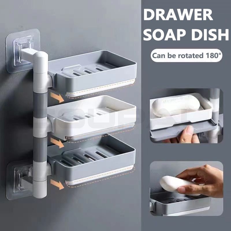 Drilling-Free Soap Holder Wall Mounted Three Layer Soap Organizer Soap ...