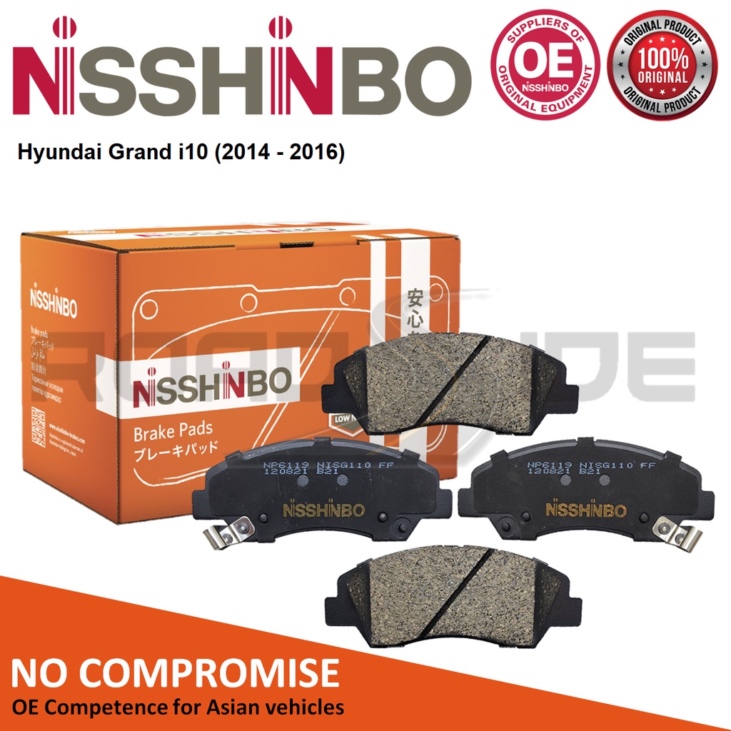 NISSHINBO Front Brake Pads with SHIMS and CLIPS for Hyundai Grand i10