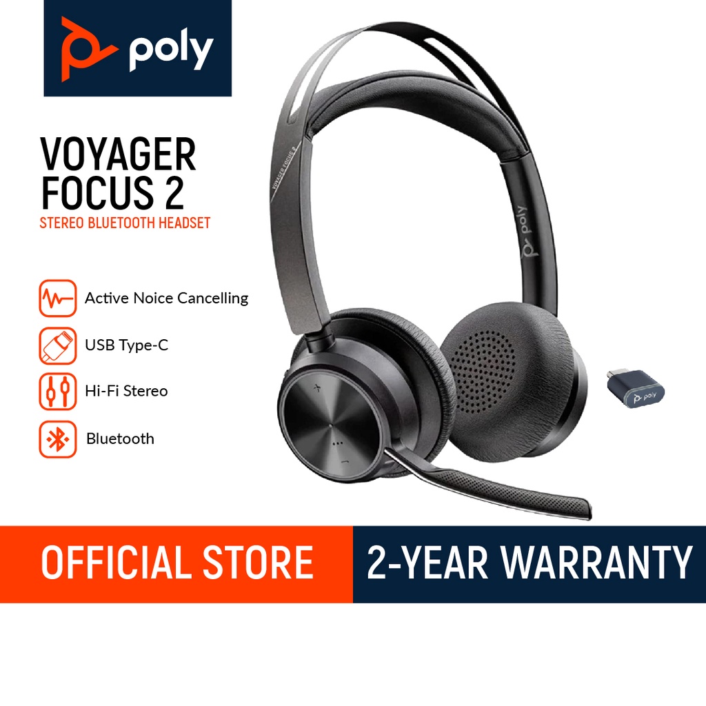 Plantronics Poly Voyager Focus 2 Uc USB-A, Microsoft, Stereo Bluetooth ...