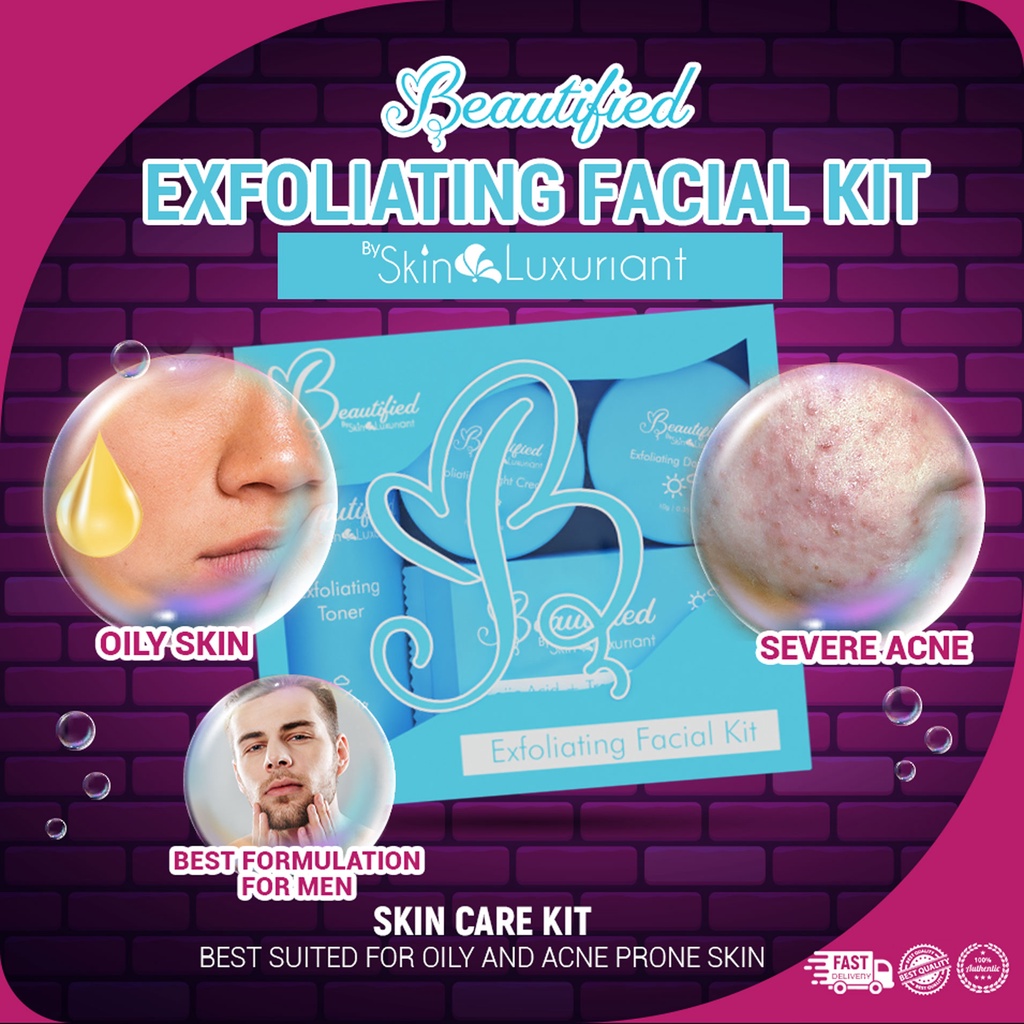 Severe Acne, Oily Skin, Best Suited for Men (Beautified Exfoliating Facial Kit) FREE SOAP