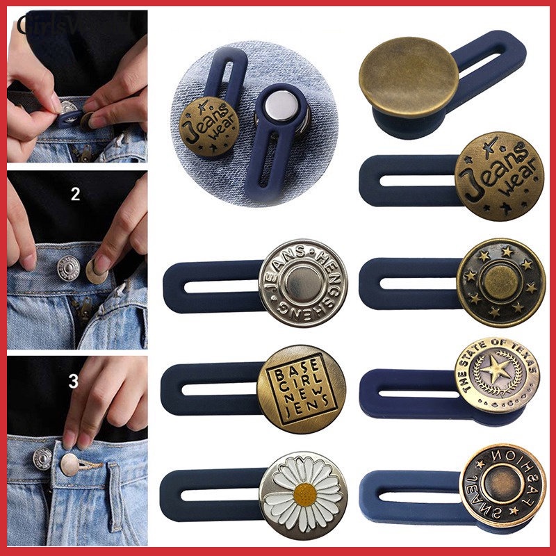 5pcs Jeans Button Adjustable Detachable Metal Buttons/Elastic Silicone ...
