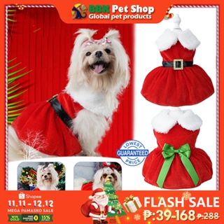 ♥Ready stock♥ Christmas Party Dog Clothes  Pet Dress Up Skirt  Velvet Santa Cat Dog Dress