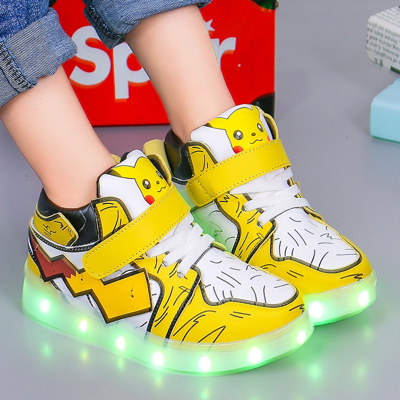 boy-luminous-sneakers-girl-pikachu-led-light-up-shoes-glowing-with