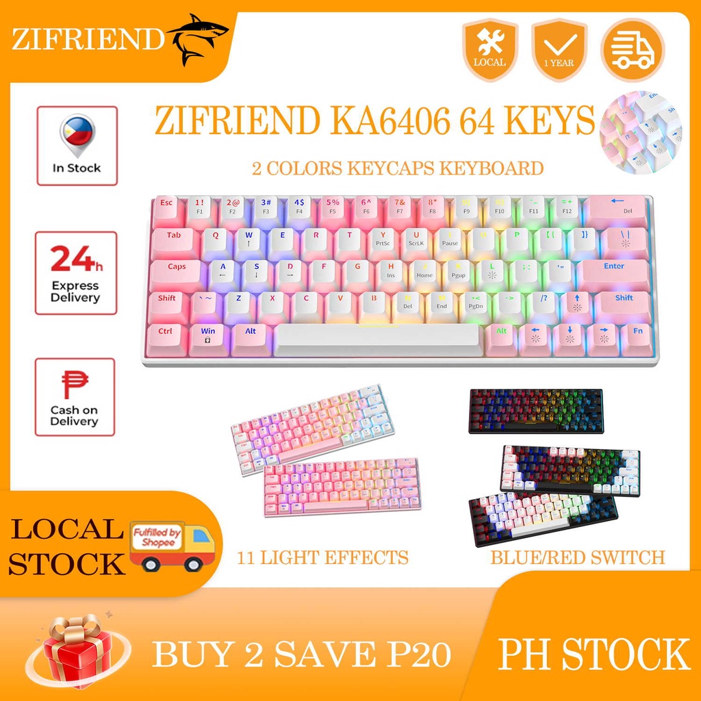 ZIFRIEND 60 Mechanical Gaming Keyboard, 64 Keys RGB Backlit Mini