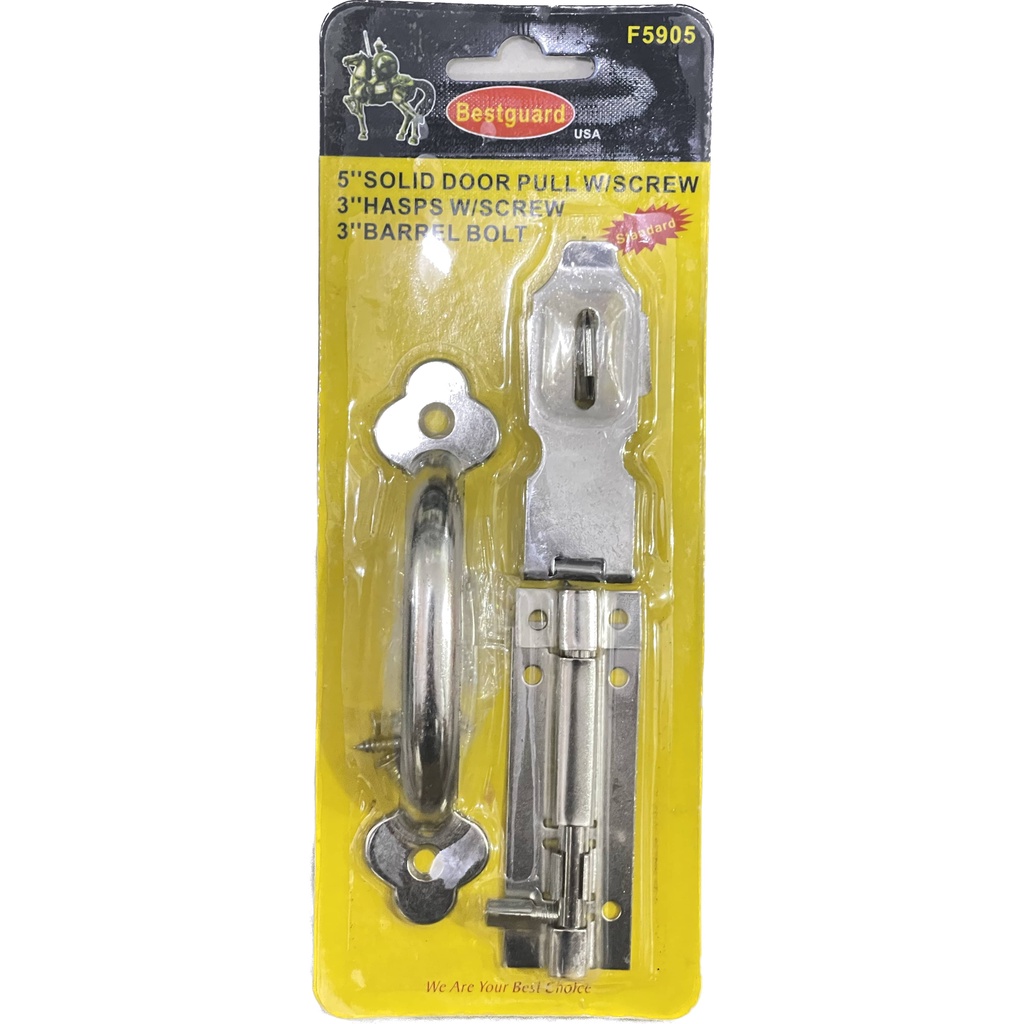 BESTGUARD "F5905" 5"SOLID DOOR PULL W/SCREW 3"HASPS W/SCREW 3"BARREL