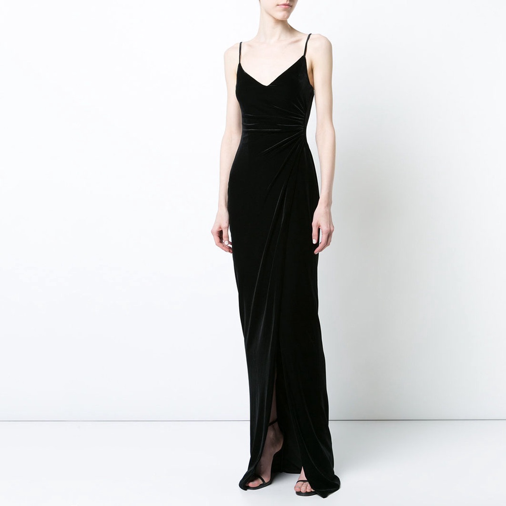 Black velvet small dress sexy thin dress long party simple evening dress with suspenders