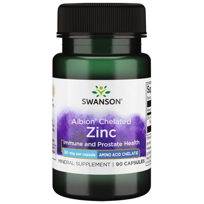 Swanson Albion Chelated Zinc 30 MG 90 Caps Immune and Prostate Health
