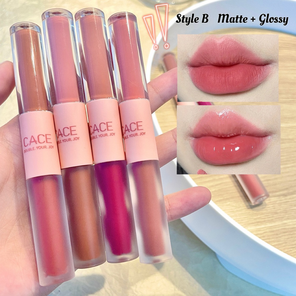 2 in 1 Double Head Matte Glossy Lipstick Set Waterproof Silk Velvet Lip