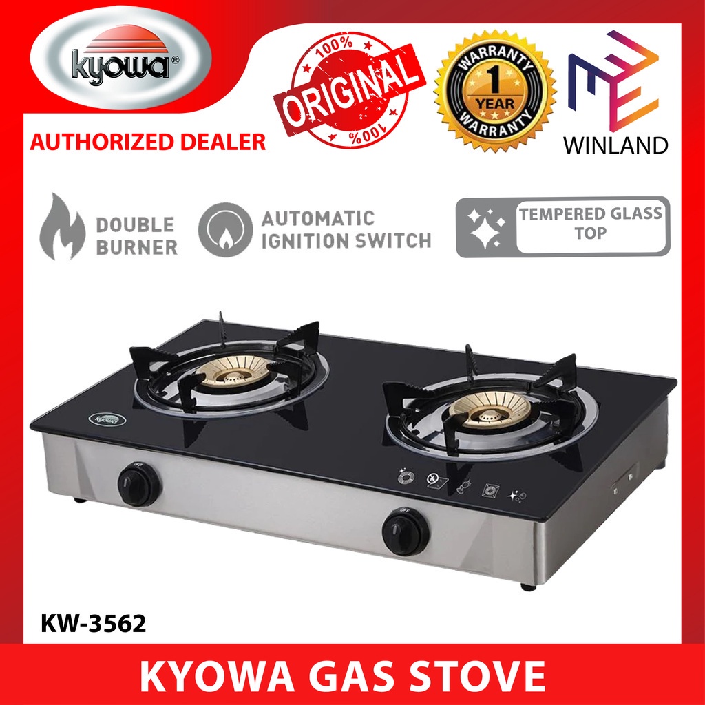 KYOWA by Winland Tempered Glass Double Burner Gas Stove with Cast Iron