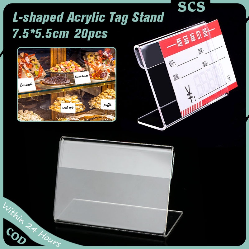 20pcs Acrylic Sign Holder Clear Plastic Table Top Name Card Price Tag