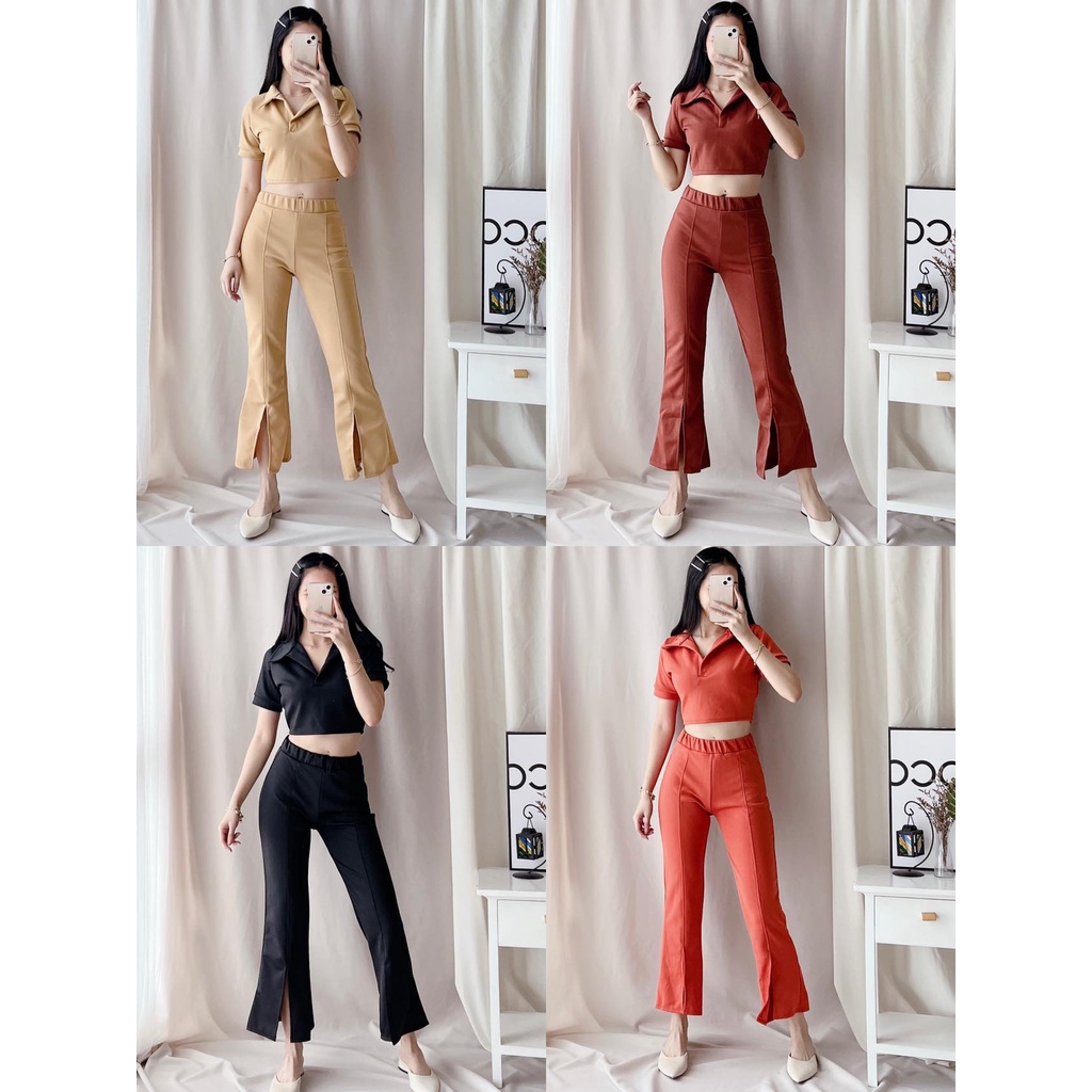 Neoprene Terno Collar Coordinates Slit Pants New Trend Shopee Philippines