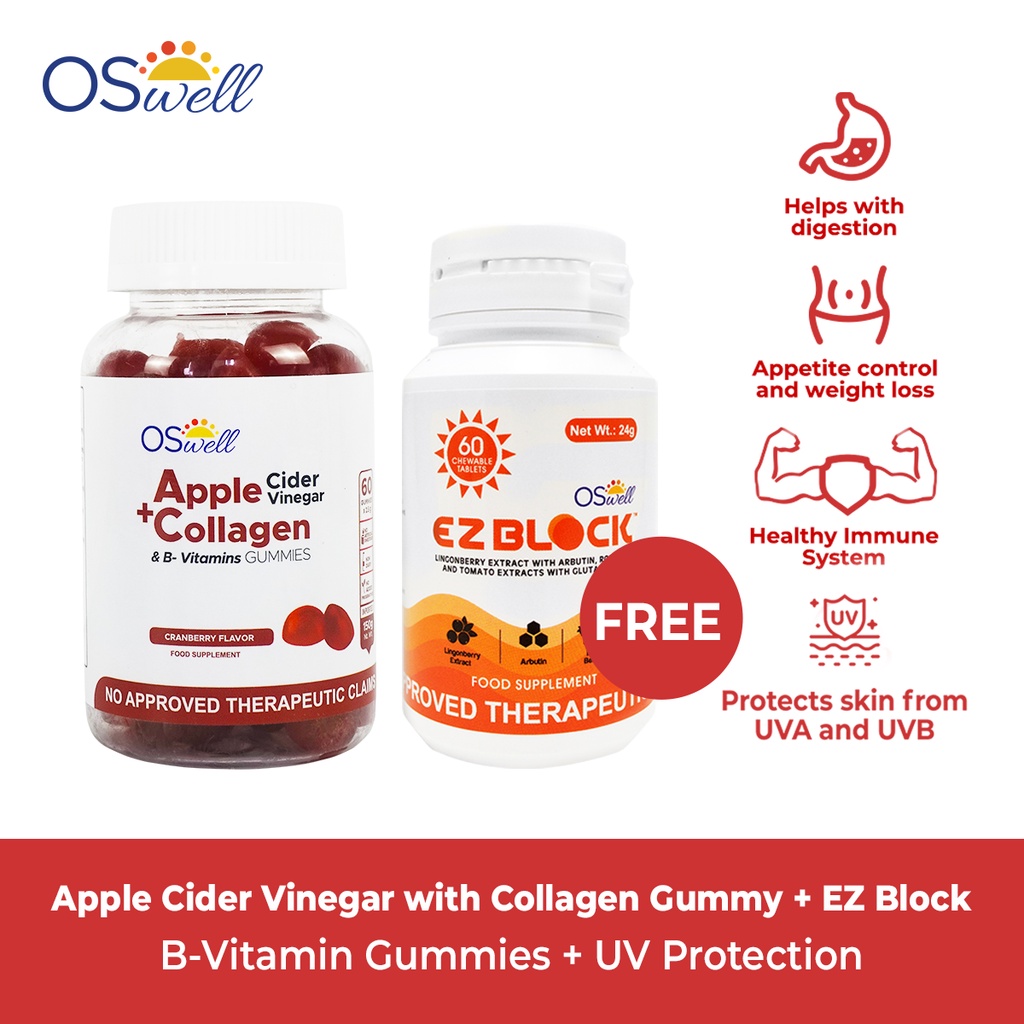 Oswell Apple Cider Vinegar+B Vitamins Gummies W/ FREE EzBlock Chewable ...