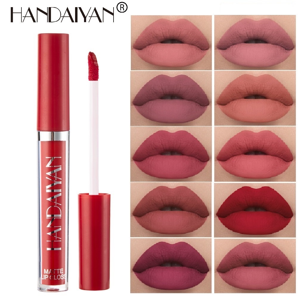 Handaiyan 12 Colors Matte Lip Gloss Waterproof Lipgloss Red Nude Long Lasting Liptint Tint Pink 4794